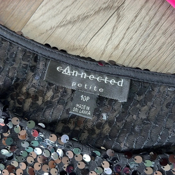 Connected Apparel Size 10P Two Layer Sleeveless Black Sequin Mini Dress - Picture 5 of 8